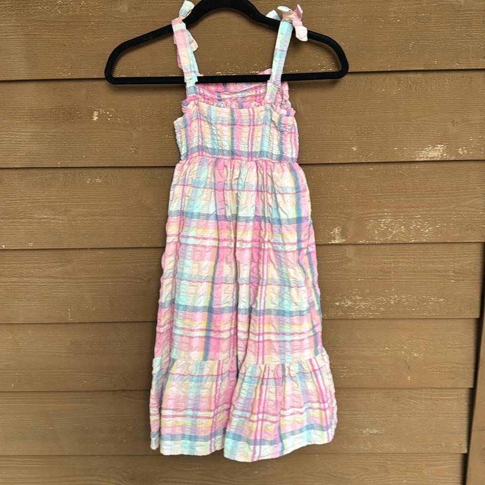 btween Pastel Plaid Smocked Kids Dress size 7 - Picture 2 of 4